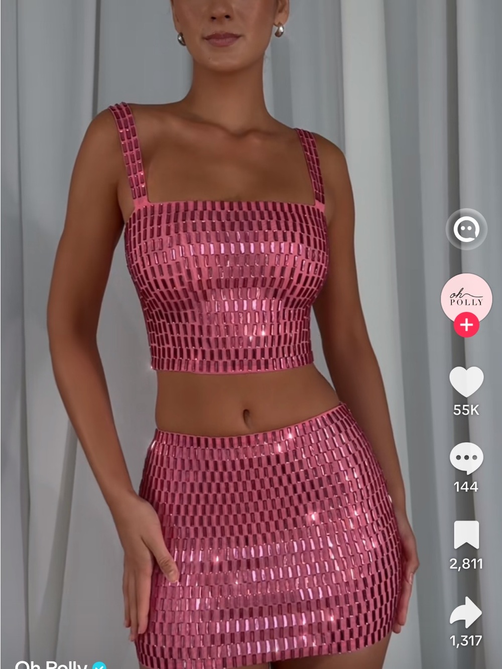 Oh Polly Pink Embellished Top and Low Rise Skirt